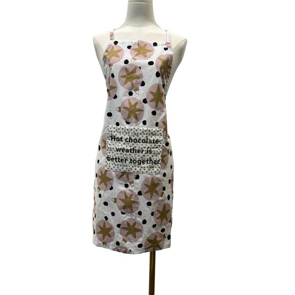 Unbranded Christmas Apron Hot Chocolate Cocoa Bar Pink Gold Black Dots Small - Picture 1 of 5